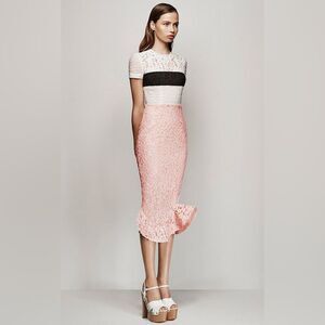 Alex Perry Floral Lace Color Block Midi Dress